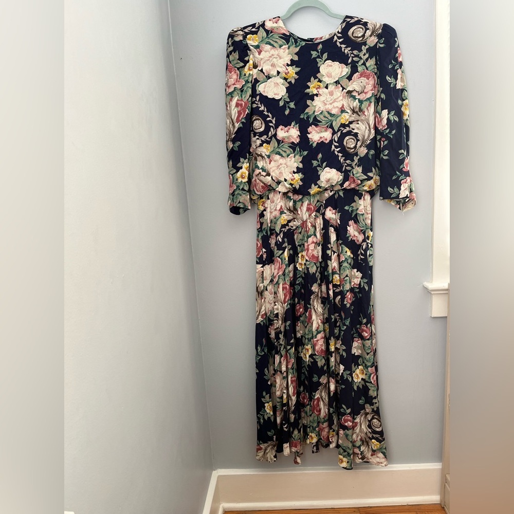 Blue and Pink 3/4Sleeve Midi Sundress‎ vintage, style Blousen